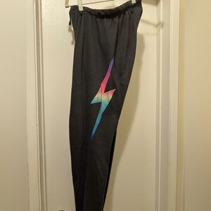 Aviator Nation Sweat Pants with a bolt ( charcoal with pink/blue Bolt! Size M
